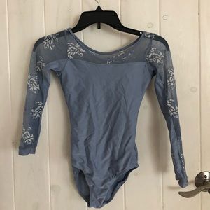 Dusty blue floral lace long sleeve leotard